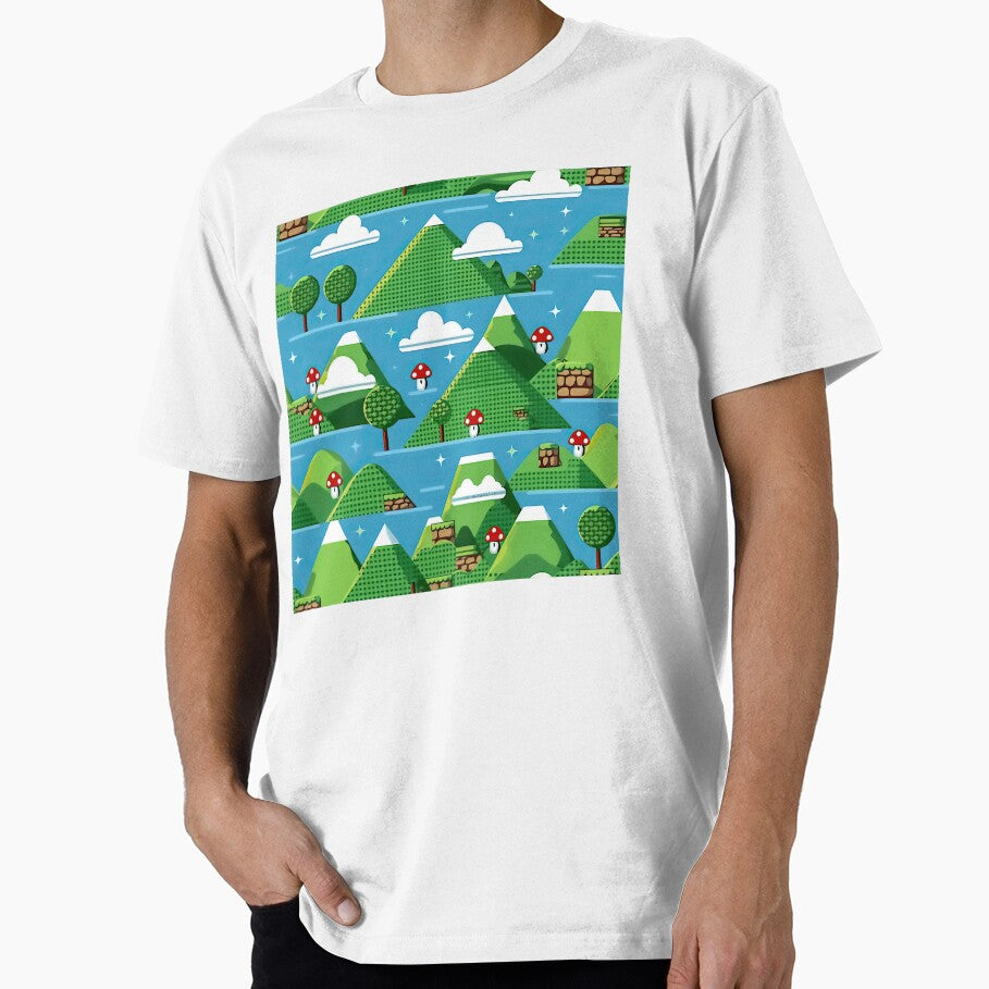 Retro 8-Bit Mountain Landscape | Y2K Gaming Aesthetic Pattern by casaloomaria T-Shirts, Hoodie, Sweatshirt (Image 1)