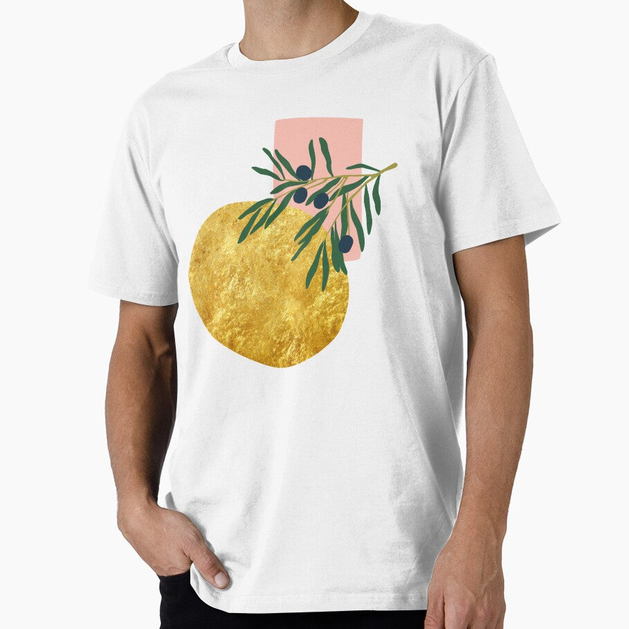 Minimalist italian olive branch with abstract gold and pick form by Nossikko T-Shirts, Hoodie, Sweatshirt (Image 1)
