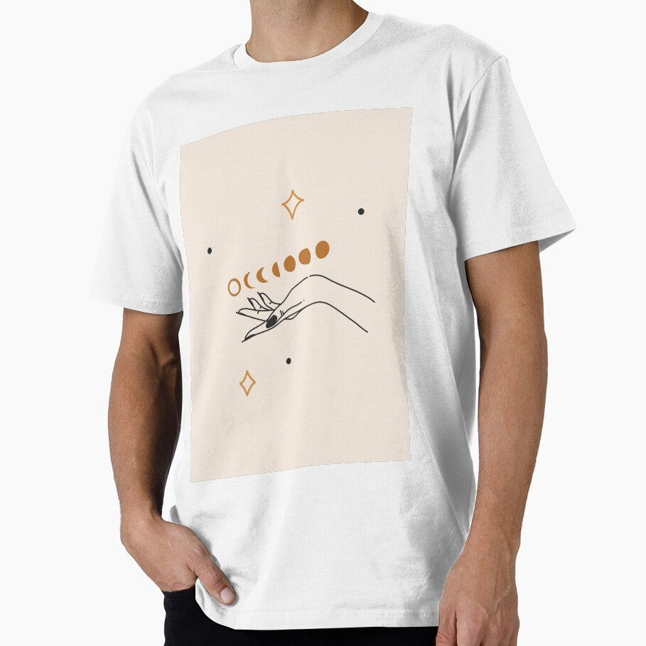 Graphic illustration with boho moon phase and female hand,magic line art by Anastasy-Helter T-Shirts, Hoodie,... (Image 1)