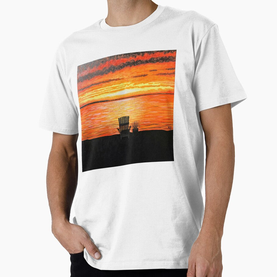 Orange Lakeside Sunset Oil Painting by Krista-Joan-Art T-Shirts, Hoodie, Sweatshirt | BlankRebels.com (Image 1)