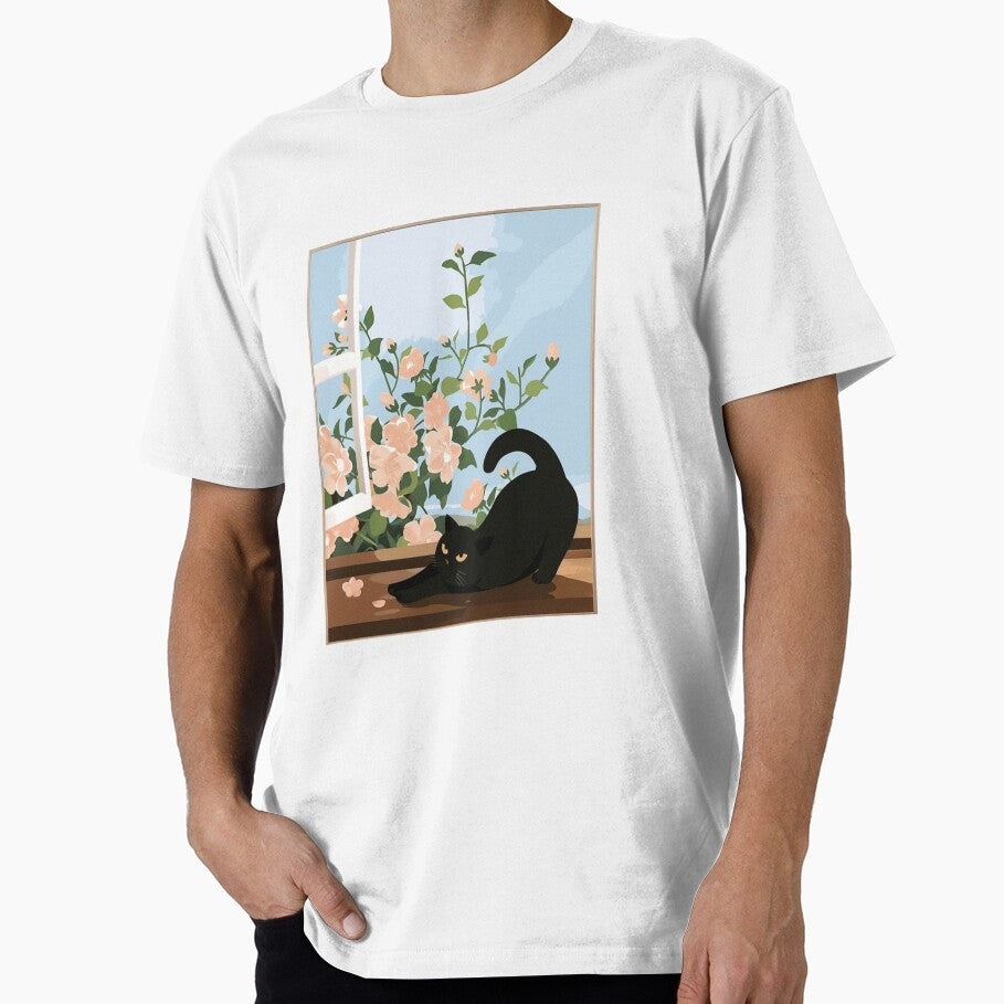 Black Cat Stretching on Sunlit by Cat-loveparttime T-Shirts, Hoodie, Sweatshirt | BlankRebels.com (Image 1)