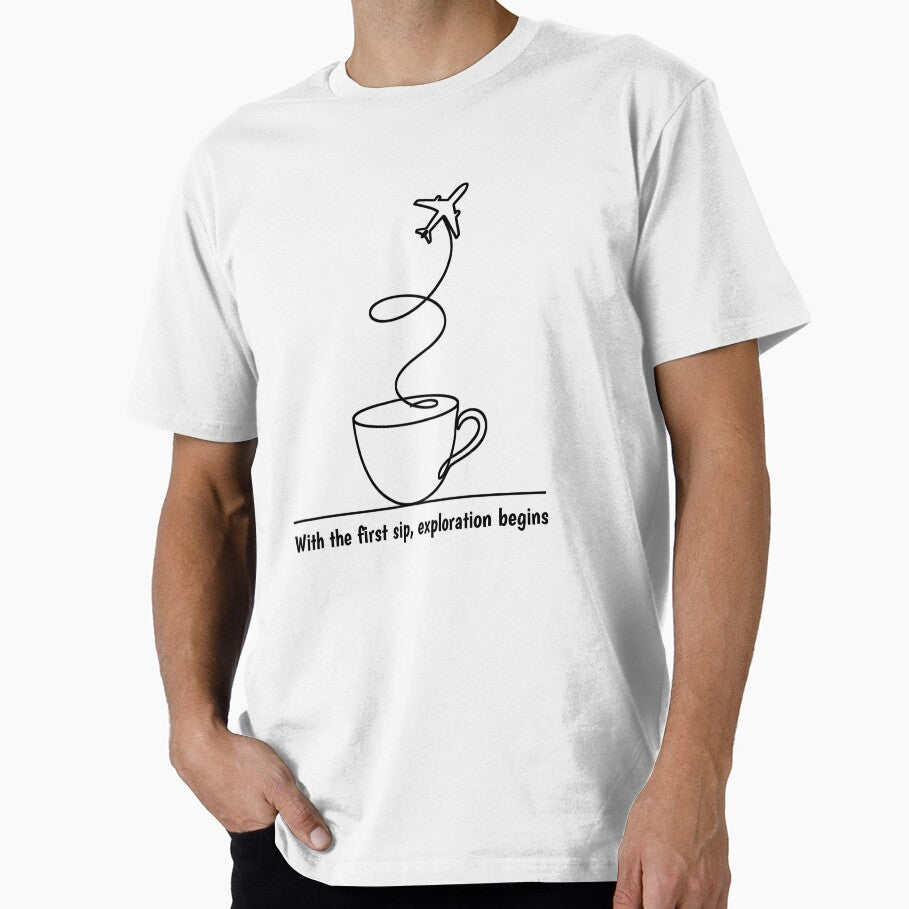 With the First Sip Exploration Begins - Coffee and Travel lover design by Tishirt-For-You T-Shirts, Hoodie,... (Image 1)