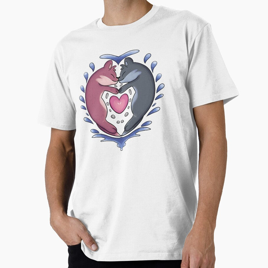 Cute Cartoon Love Otters Holding Hands Pattern by PugFan19 T-Shirts, Hoodie, Sweatshirt | BlankRebels.com (Image 1)