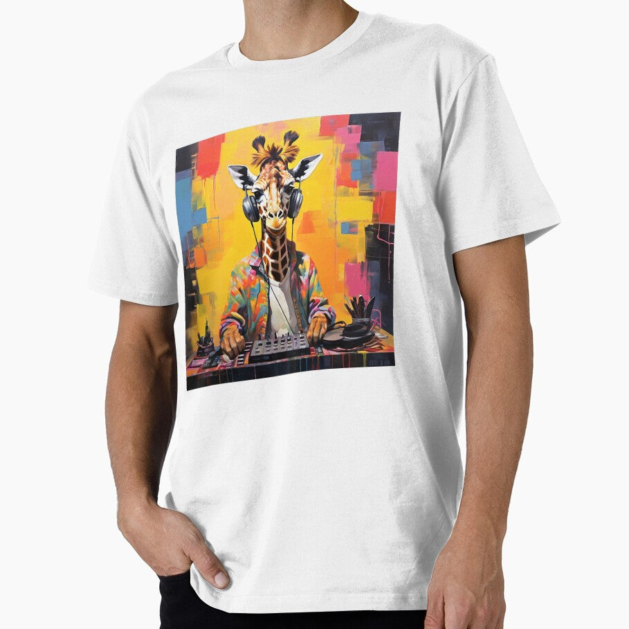 Giraffe as a DJ, contemporary art, acrylic style by AntsLudwig T-Shirts, Hoodie, Sweatshirt | BlankRebels.com (Image 1)