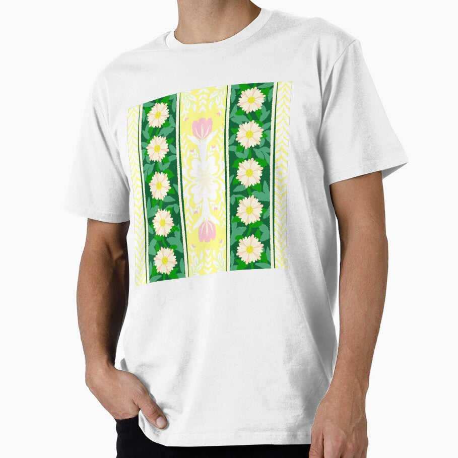 Cottagecore Daisy Stripe Pattern – Pastel Botanical Seamless Design in Yellow & Green by Aom Road T-Shirts,... (Image 1)