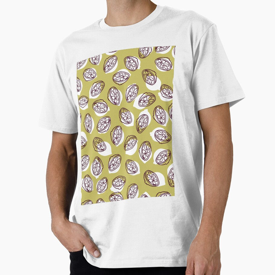 Vector green half lemon slice doodle citrus fruits segments seamless pattern. by jamiesoondesign T-Shirts,... (Image 1)