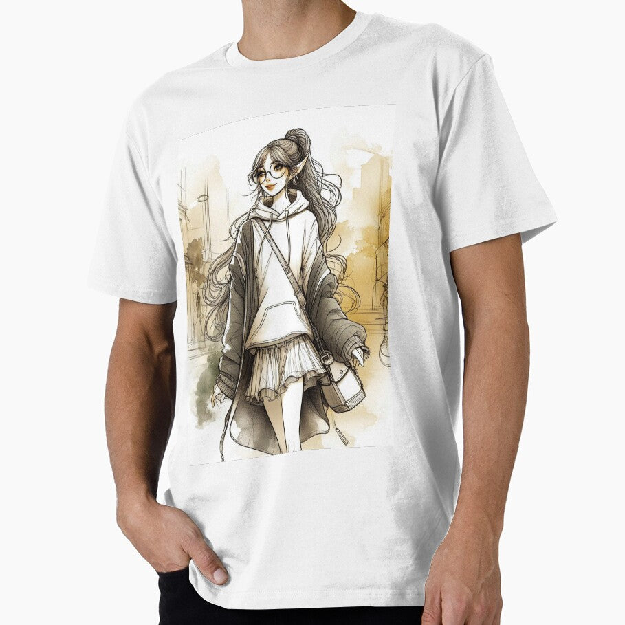 Urban Elf Girl Illustration – Fantasy Cozy Aesthetic Art by Lykaon Art T-Shirts, Hoodie, Sweatshirt (Image 1)