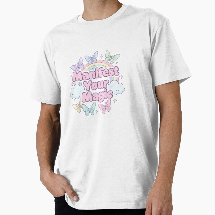 90s Aesthetic Manifest Your Magic - Pastel Butterfly & Rainbow Sticker by Dharaamagnetiix T-Shirts, Hoodie,... (Image 1)