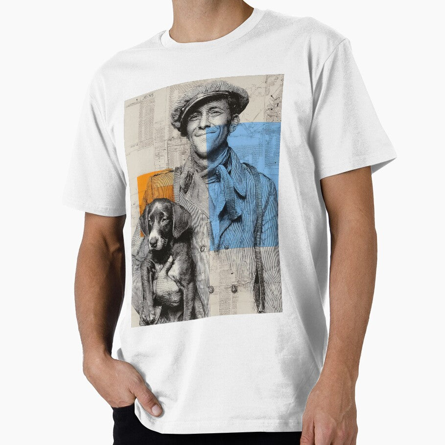 Man with Dog on Vintage Map by Fine Art Americas T-Shirts, Hoodie, Sweatshirt | BlankRebels.com (Image 1)