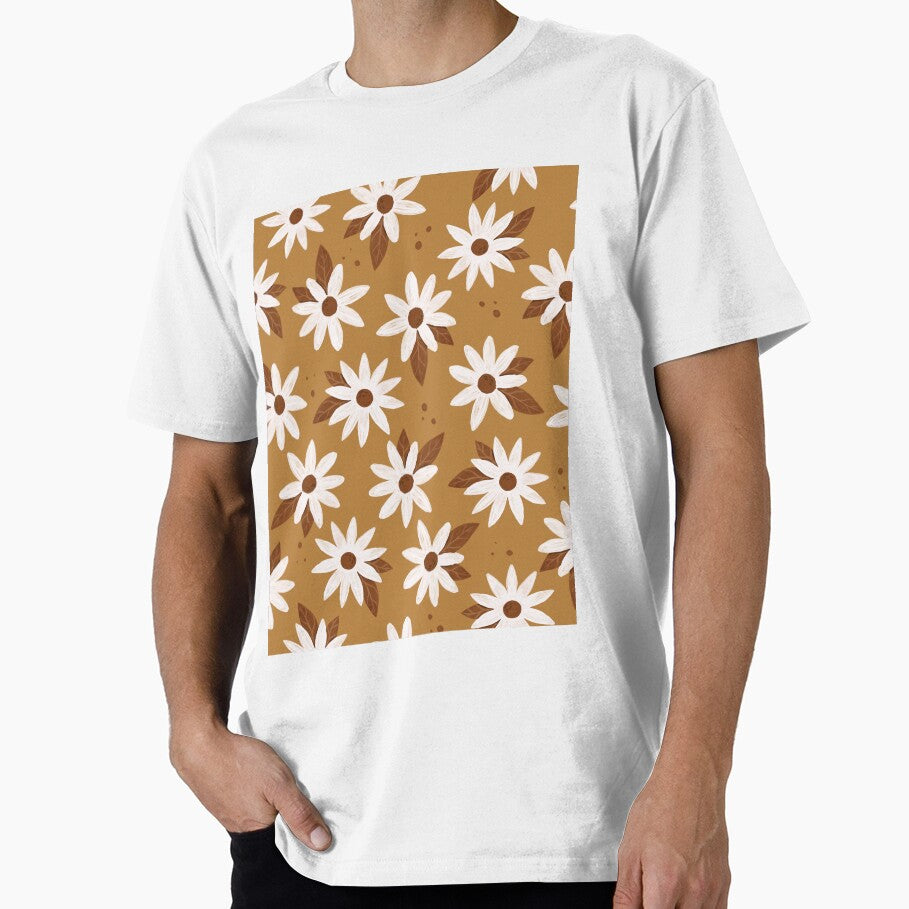 Boho Daisies Floral Print In Desert Brown and Cream by Avenie