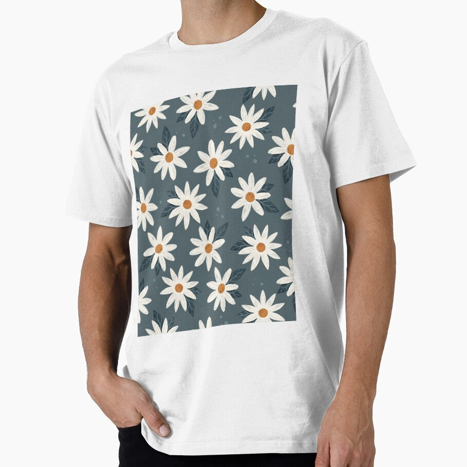Boho Daisies Floral Print In Midnight Teal by Avenie T-Shirts, Hoodie, Sweatshirt | BlankRebels.com (Image 1)