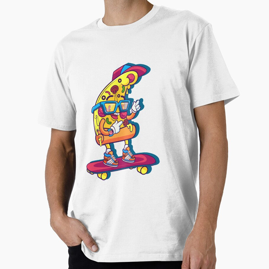 pizza skateboard, funny pizza, cartoon pizza, cartoon skateboard, funny skateboard by sunnyshop T-Shirts,... (Image 1)