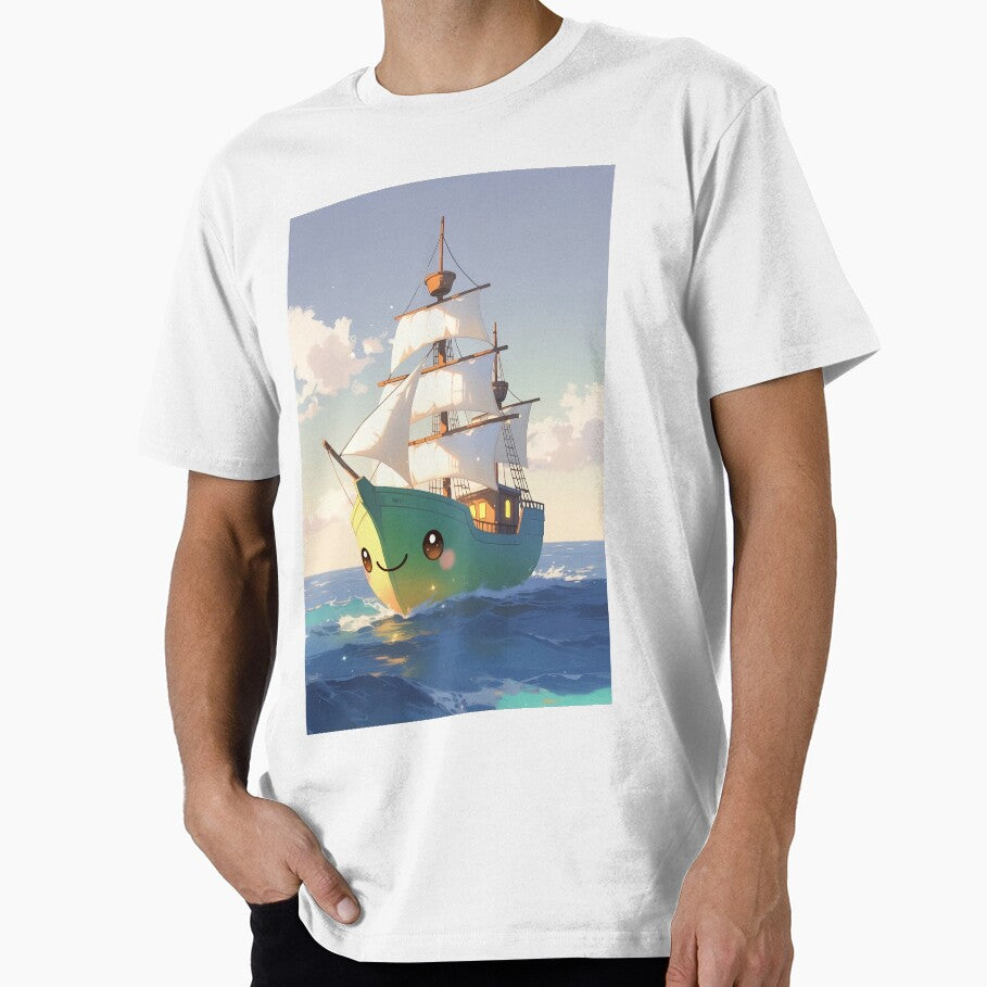 Kawaii Sailing Ship at Sunset – Cute Happy Pirate Boat by NordseeSteel T-Shirts, Hoodie, Sweatshirt (Image 1)
