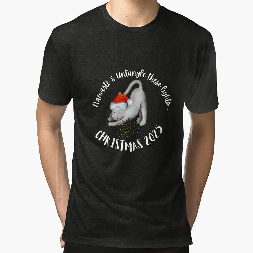 Cat lover Christmas shirt ~ namaste & untangle these lights by OmStudioz Hoodie, Sweatshirt | BlankRebels.com (Image 1)