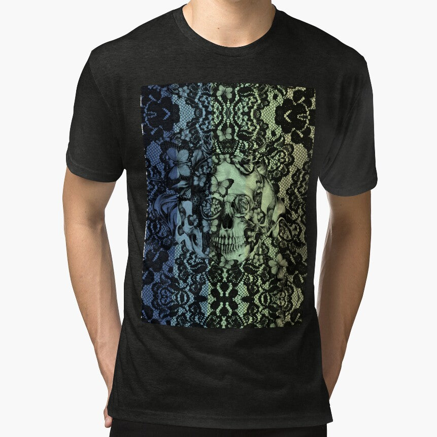 Navy fade Victorian Lace Skull by KristyPatterson T-Shirts, Hoodie, Sweatshirt | BlankRebels.com (Image 1)