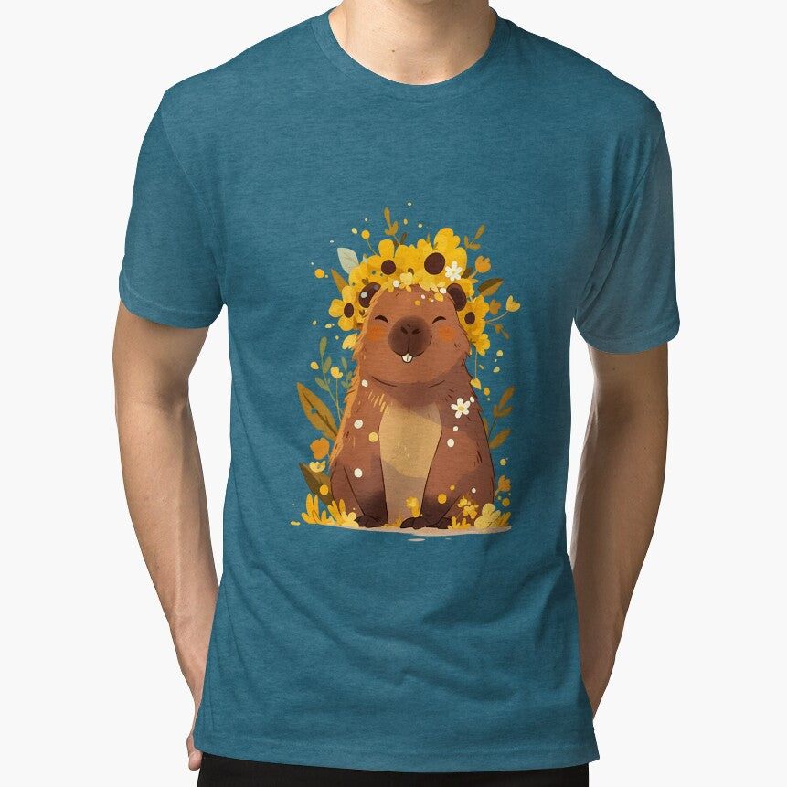Cute capybara with flower wreath – Kawaii animal design by Meiersbeste T-Shirts, Hoodie, Sweatshirt (Image 1)