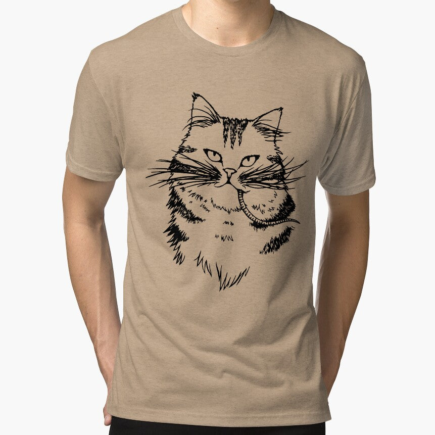Tabby cat with mouse - Funny design for meowy cat lover - Black line art by Scolliecat T-Shirts, Hoodie, Sweatshirt (Image 1)