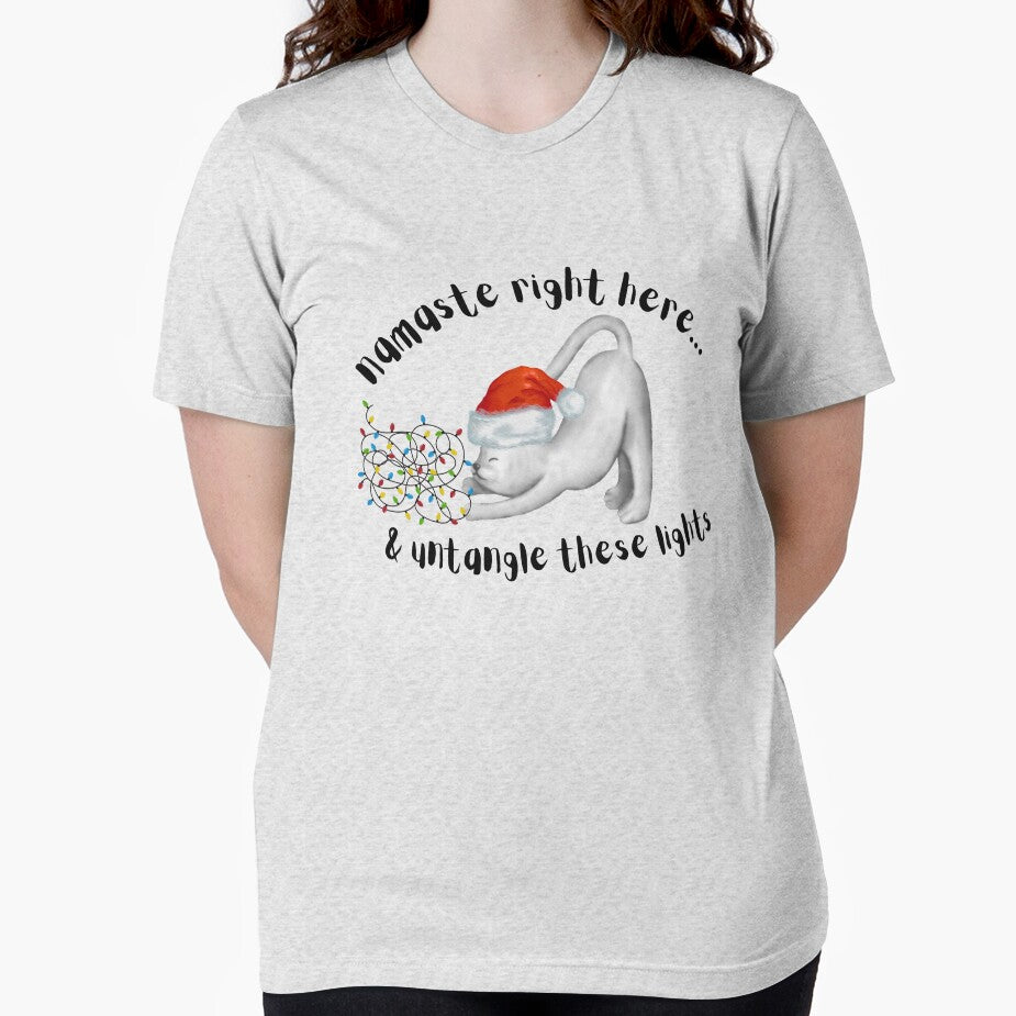 Funny cat lover Christmas shirt ~ namaste & untangle these lights by OmStudioz Hoodie, Sweatshirt | BlankRebels.com (Image 2)