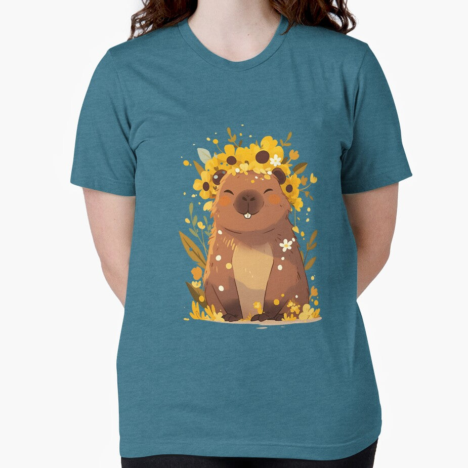 Cute capybara with flower wreath – Kawaii animal design by Meiersbeste T-Shirts, Hoodie, Sweatshirt (Image 2)