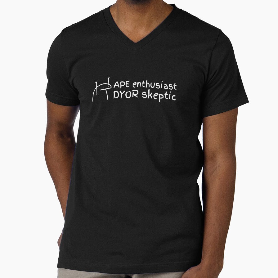 APE enthusiast, DYOR Skeptic | Crypto funny meme by Mobius Spot Collective T-Shirts, Hoodie, Sweatshirt (Image 1)
