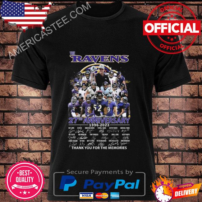 The Baltimore Ravens 27th anniversary 1996 2023 thank you for the memories signatures Baltimore Ravens shirt