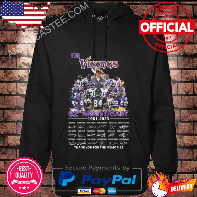The Minnesota Vikings 62nd anniversary 1961 2023 thank you for the memories signatures Minnesota Vikings shirt