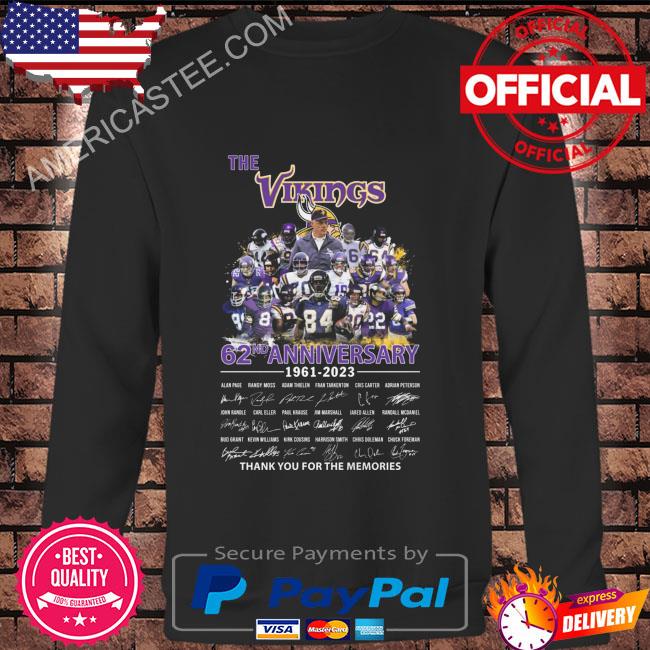 The Minnesota Vikings 62nd anniversary 1961 2023 thank you for the memories signatures Minnesota Vikings shirt