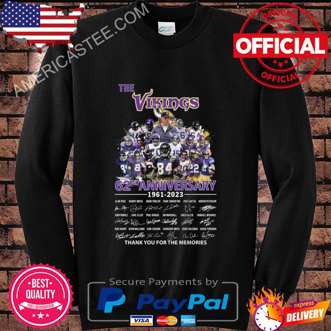 The Minnesota Vikings 62nd anniversary 1961 2023 thank you for the memories signatures Minnesota Vikings shirt