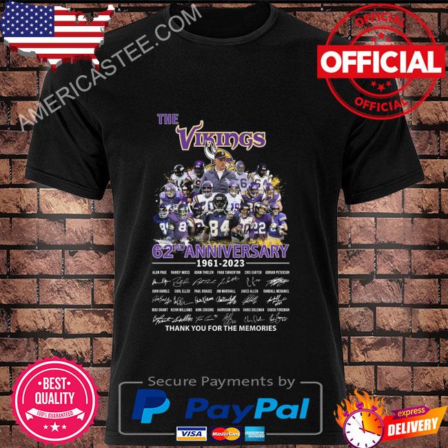 The Minnesota Vikings 62nd anniversary 1961 2023 thank you for the memories signatures Minnesota Vikings shirt
