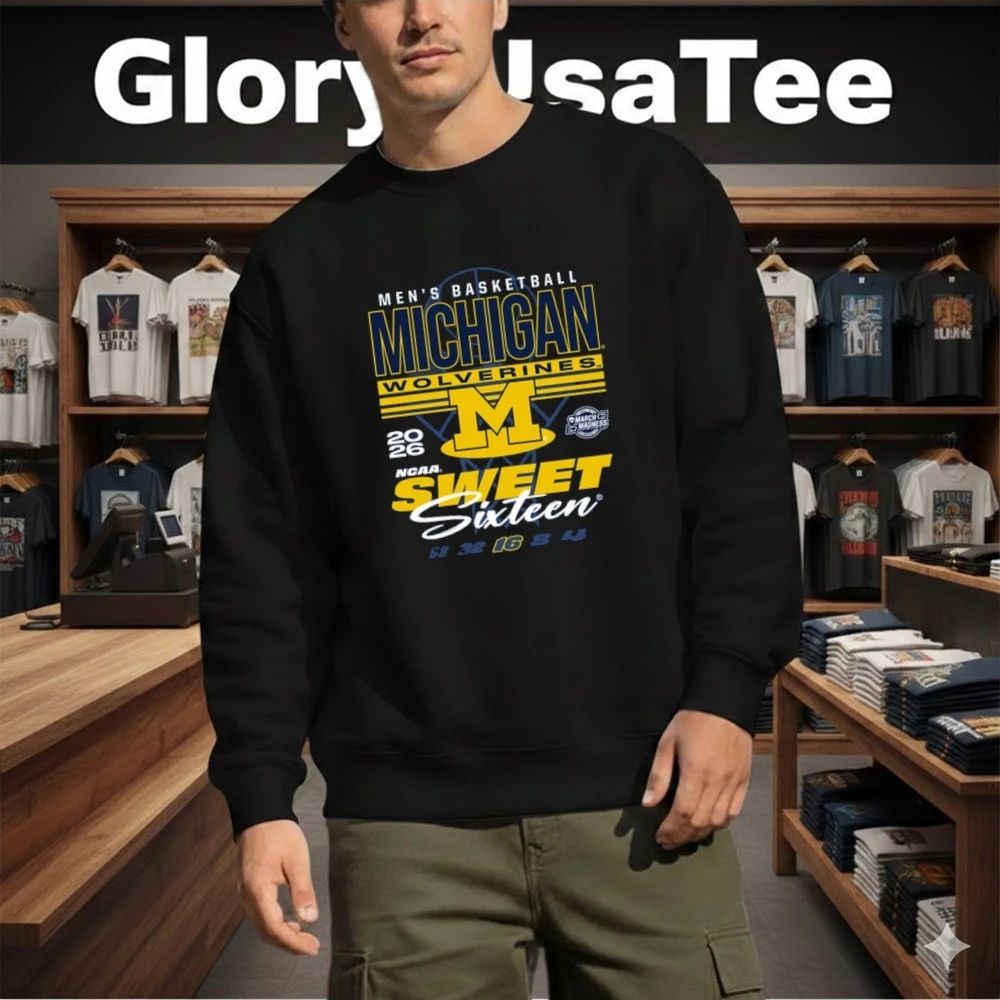 Michigan Wolverines Navy Blue Something Inked 2026 NCAA March Madness Sweet 16 Bound Net Men’s Basketball Shirt
