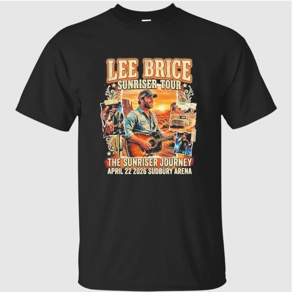 Lee Brice Sunriser Tour April 22 2026 Sudbury Arena The Sunriser Journey Classic Western Vibe Retro 90s Bootleg Collage Shirt