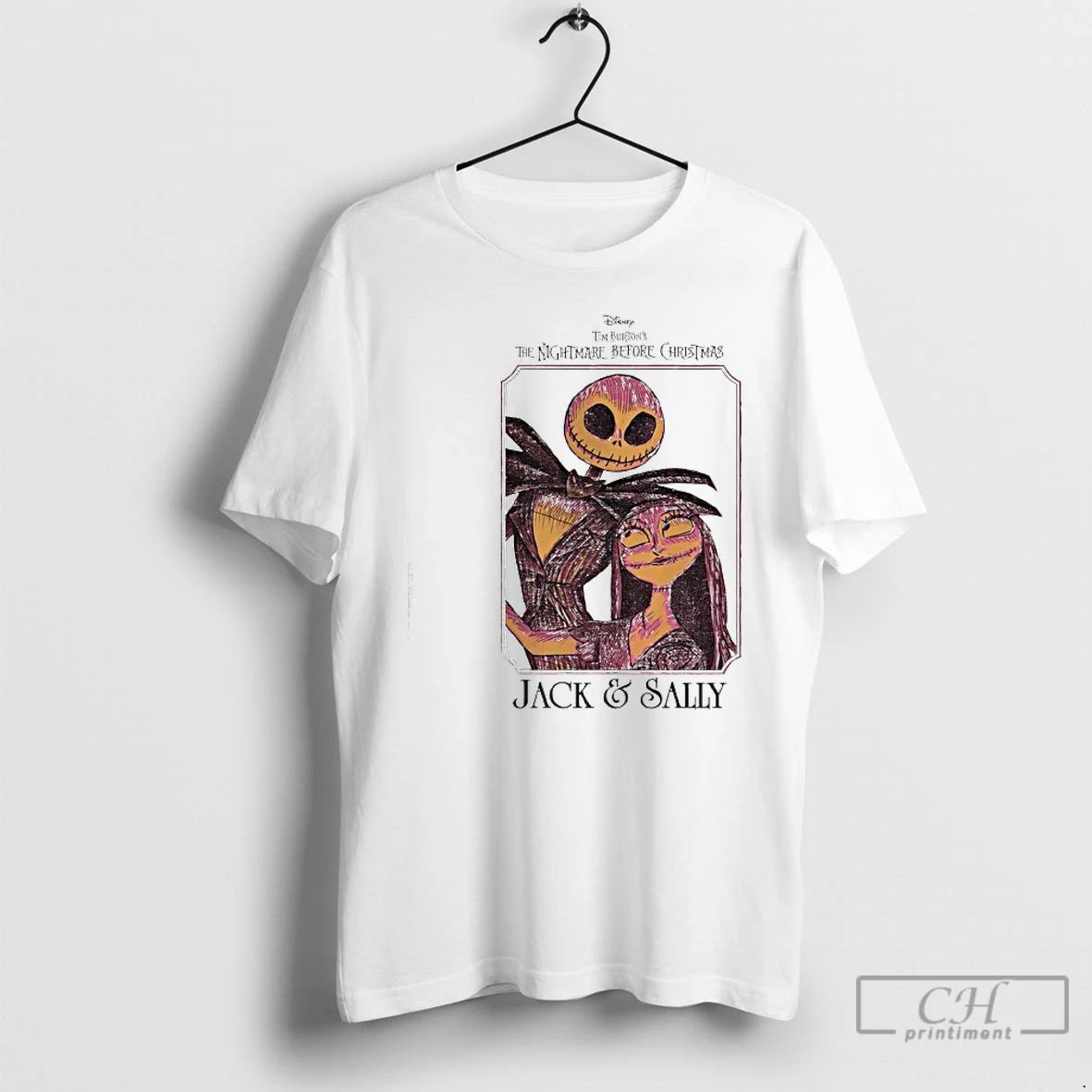 Classic The Nightmare Before Christmas Jack Sally Pink T Shirts