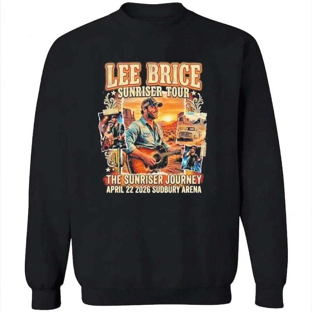 Lee Brice Sunriser Tour April 22 2026 Sudbury Arena The Sunriser Journey Classic Western Vibe Retro 90s Bootleg Collage Shirt