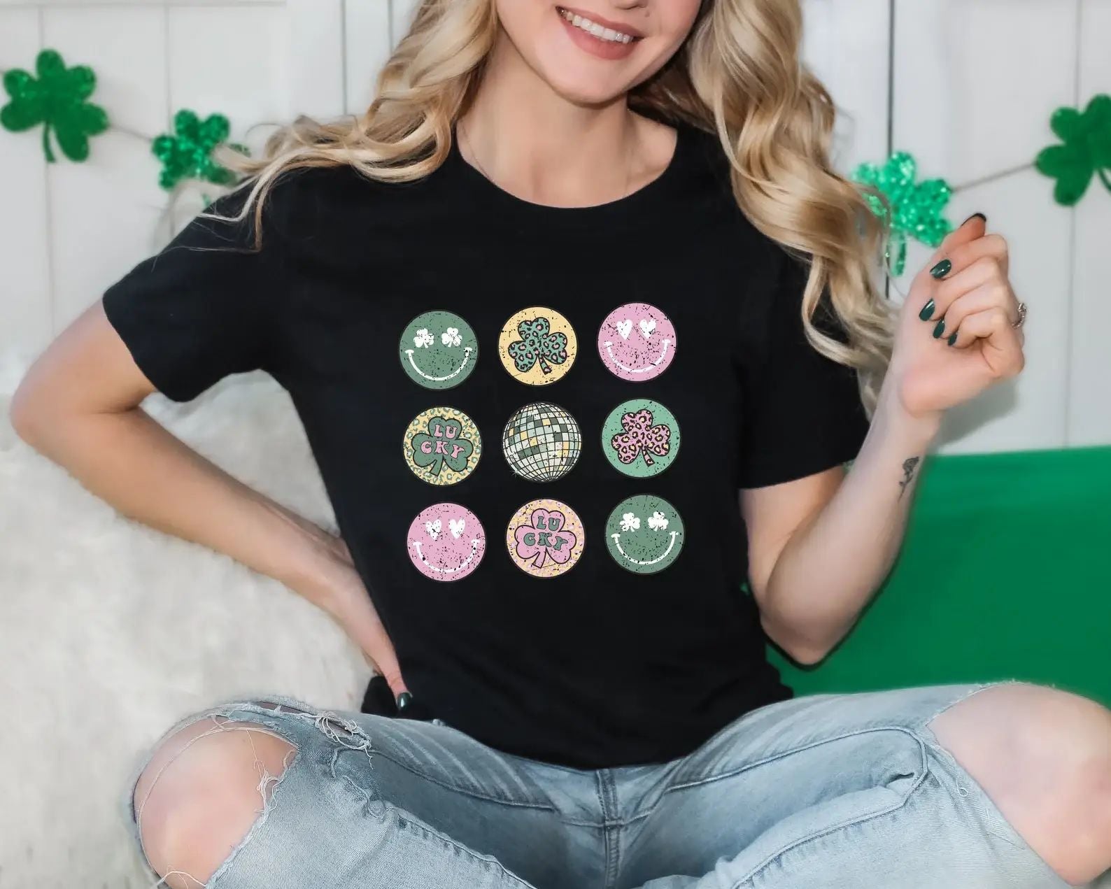 Smiley Clovers St Patrick's Day T-Shirt