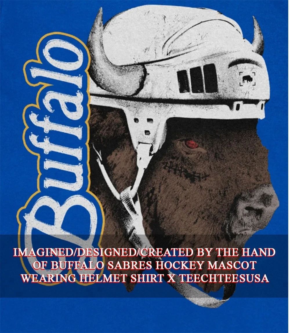 Buffalo Sabres Hockey mascot wearing helmet shirt