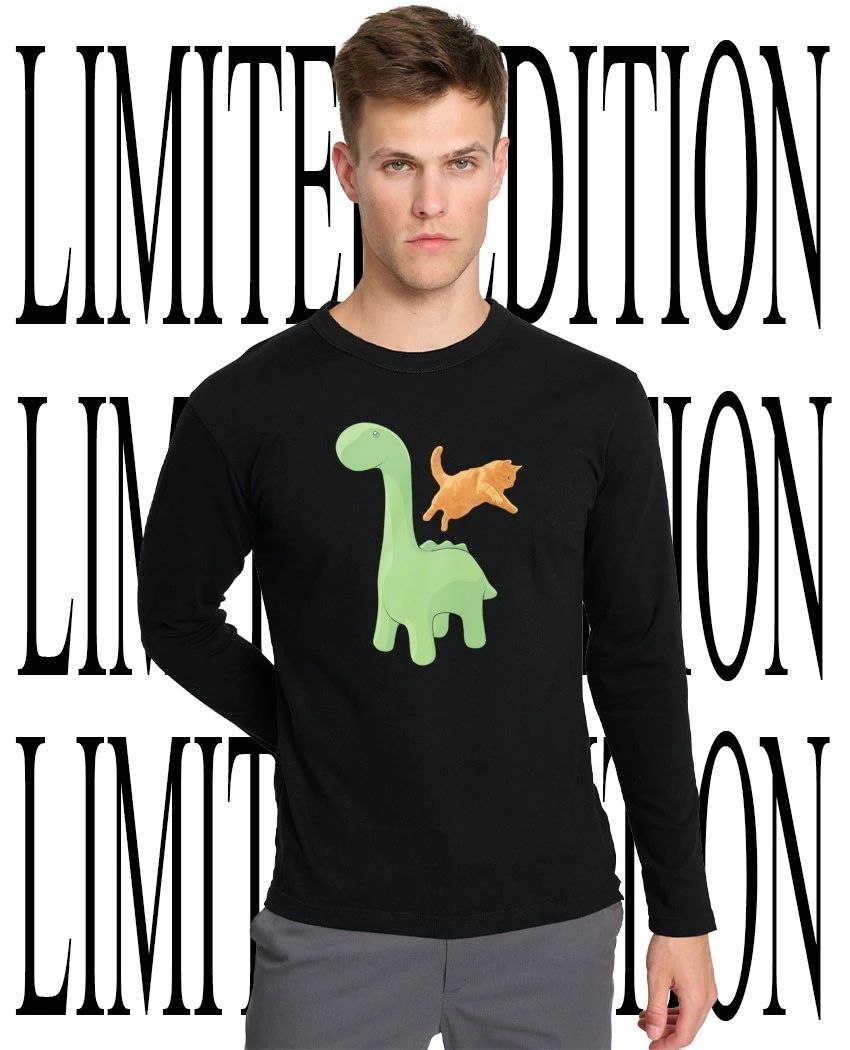 Cute Long Neck Dinosaur Jumping Orange Cat shirt
