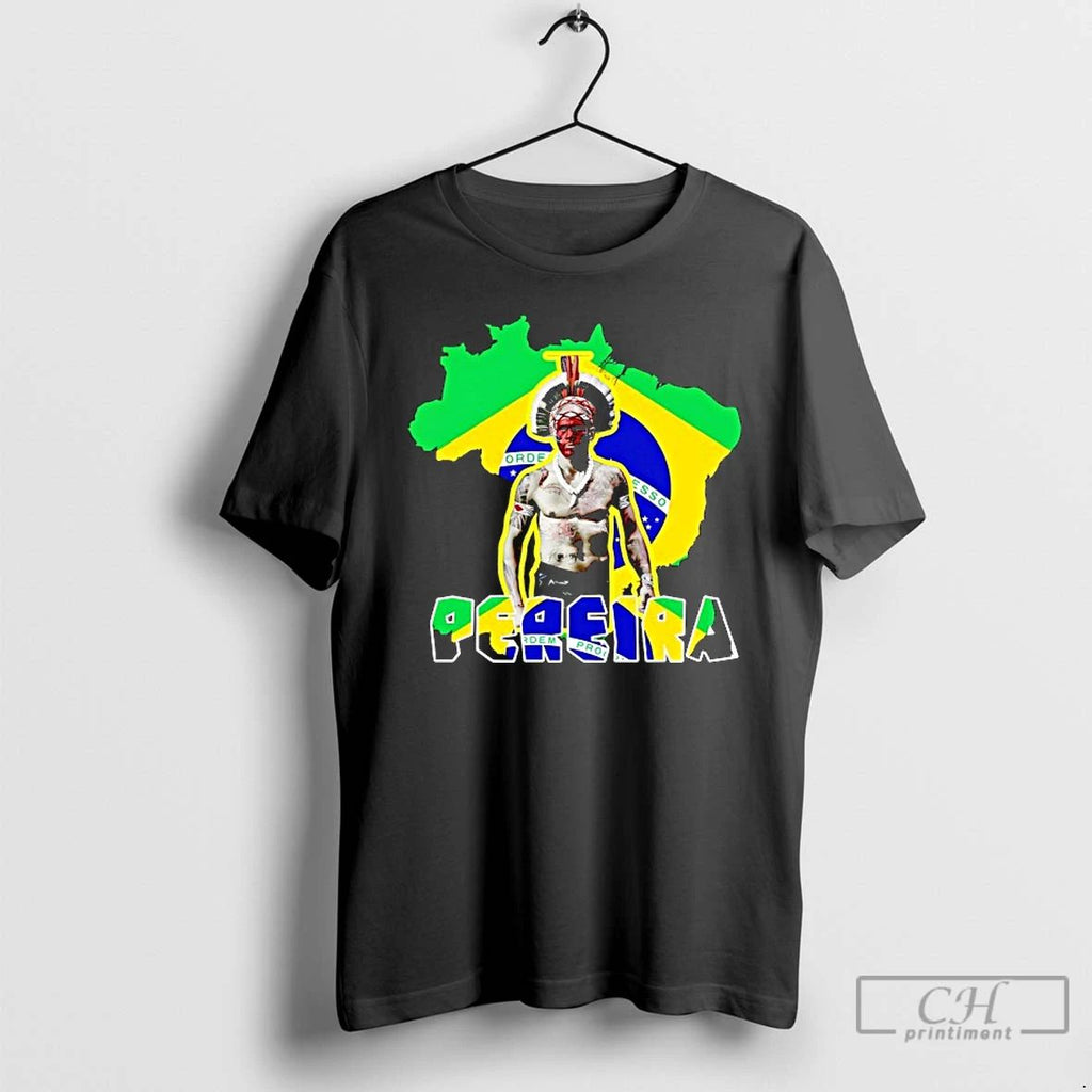 Classic Alex Pereira Poatan Indigenous Warrior Brazil Flag Heritage T Shirts