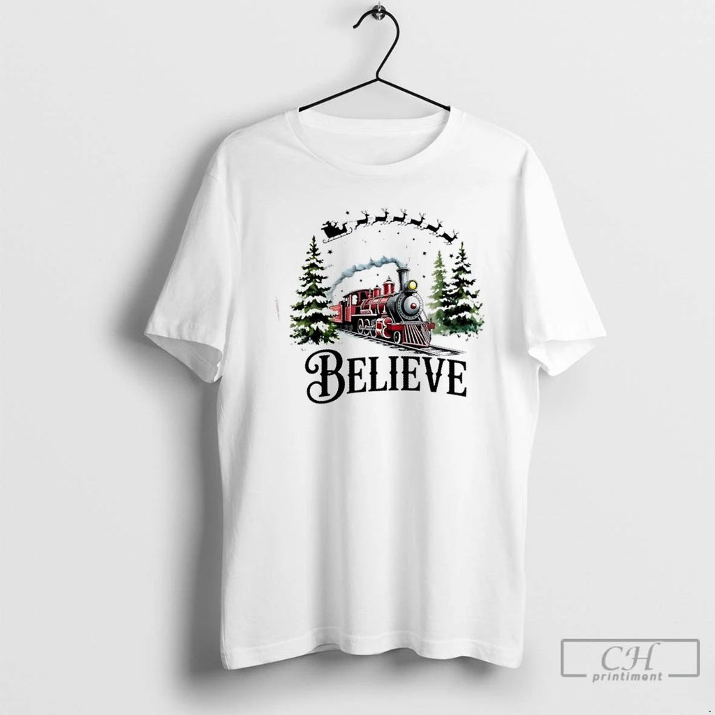 Classic Believe North Pole Train Christmas Festive T Shirts