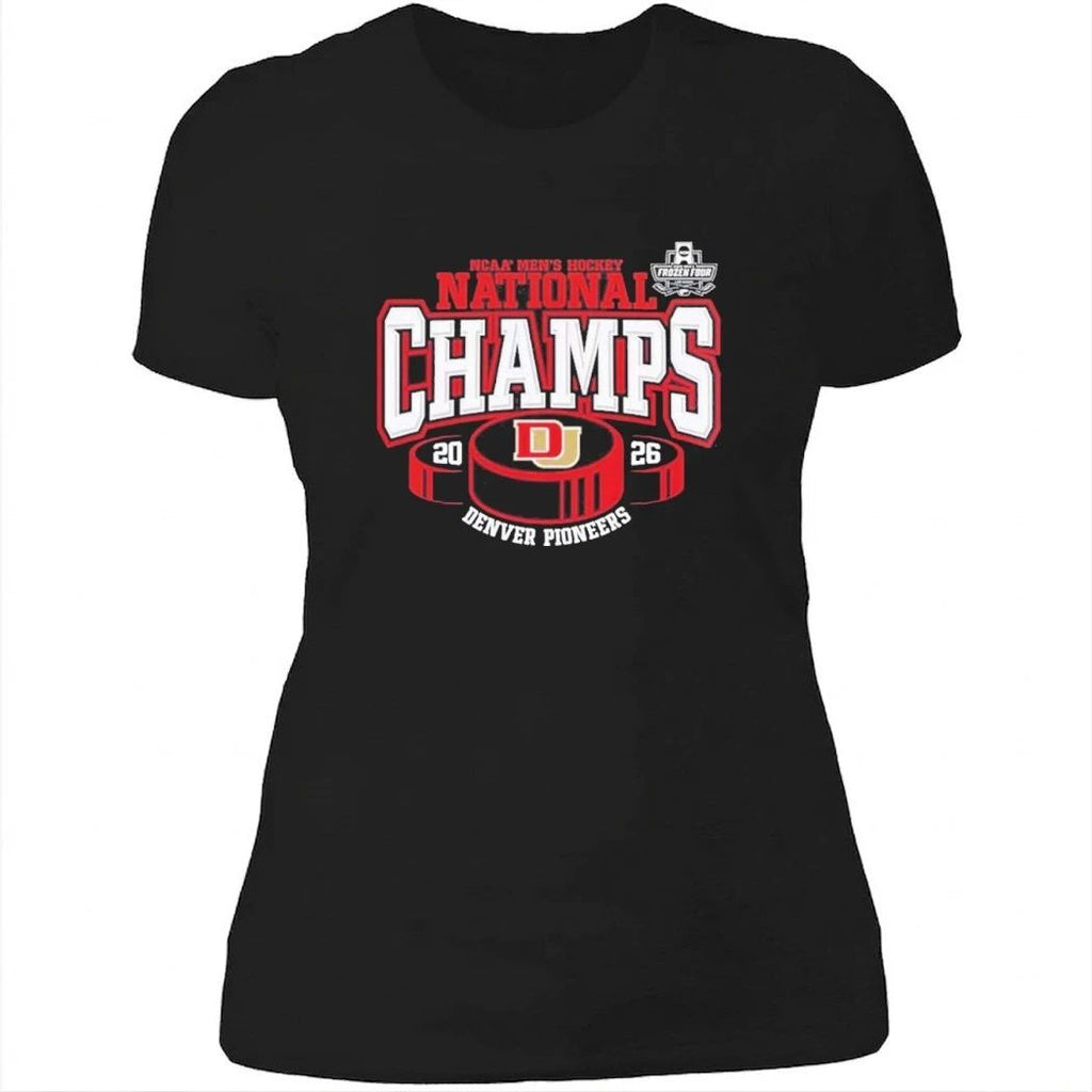 Denver Pioneers 2026 NCAA Frozen Four Men’s Ice Hockey National Champions Hockey Puck T-Shirt