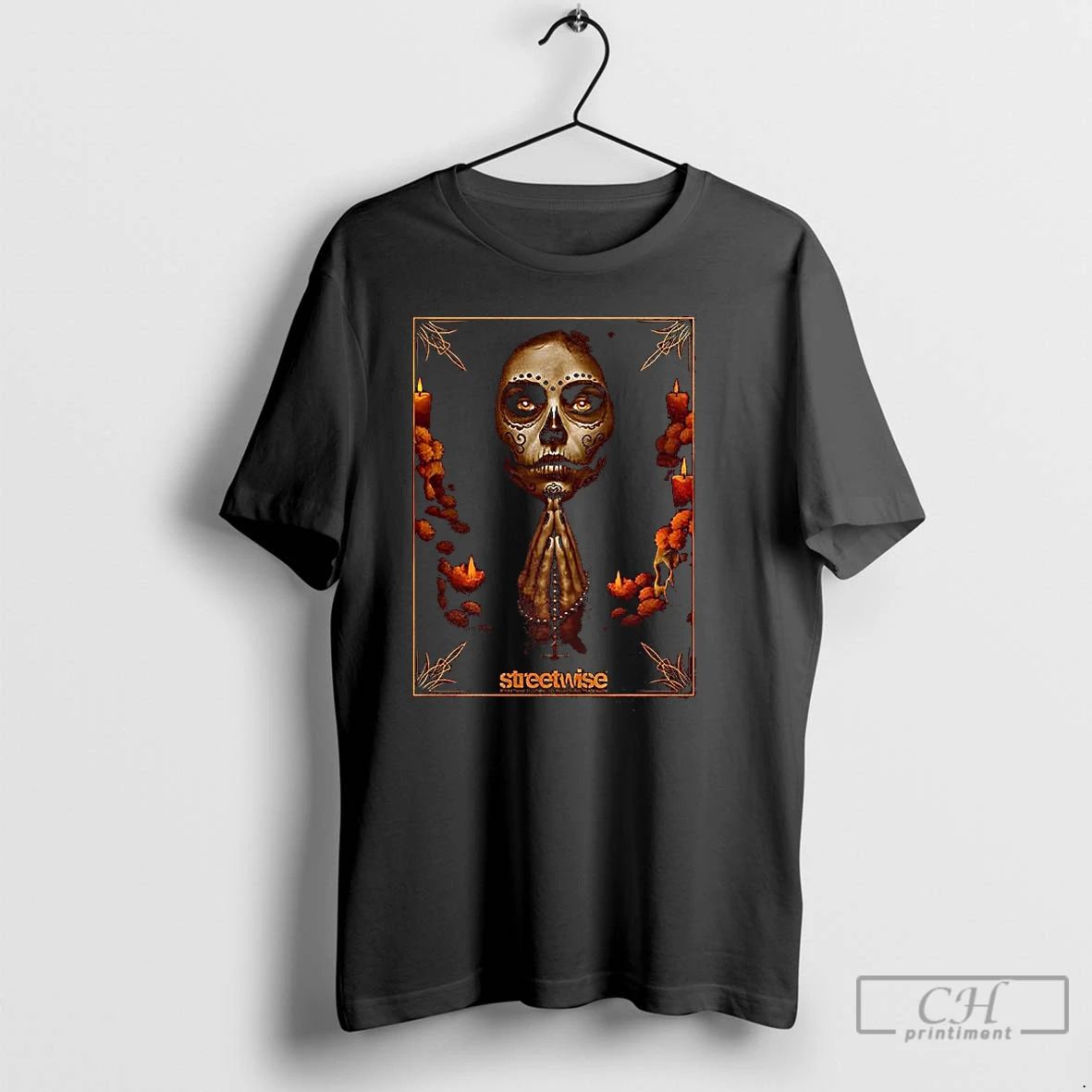 Classic Dia De Los Muertos Calavera Catrina Style Marigold Flower Halloween T Shirts