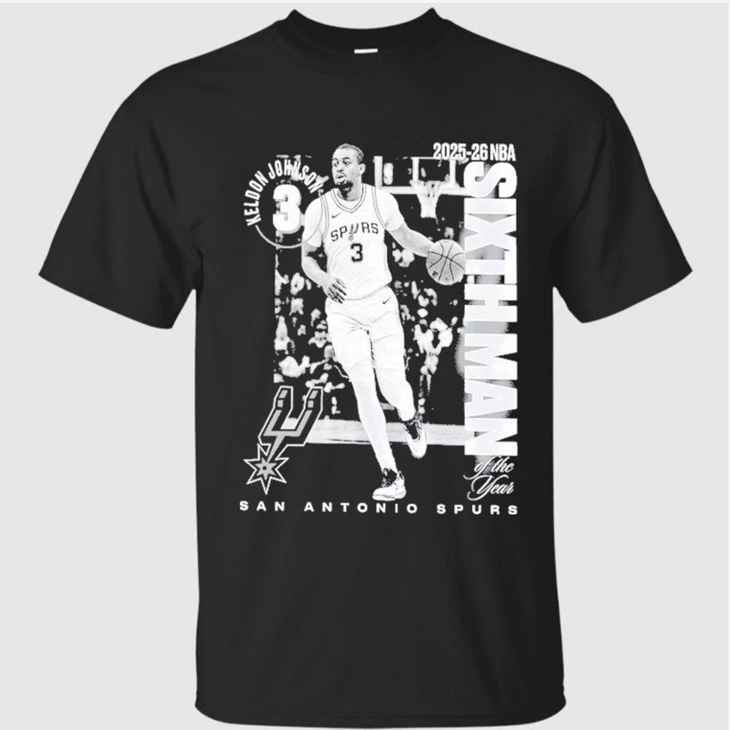 San Antonio Spurs Keldon Johnson Black 2025-26 NBA Sixth Man Legacy T-Shirt