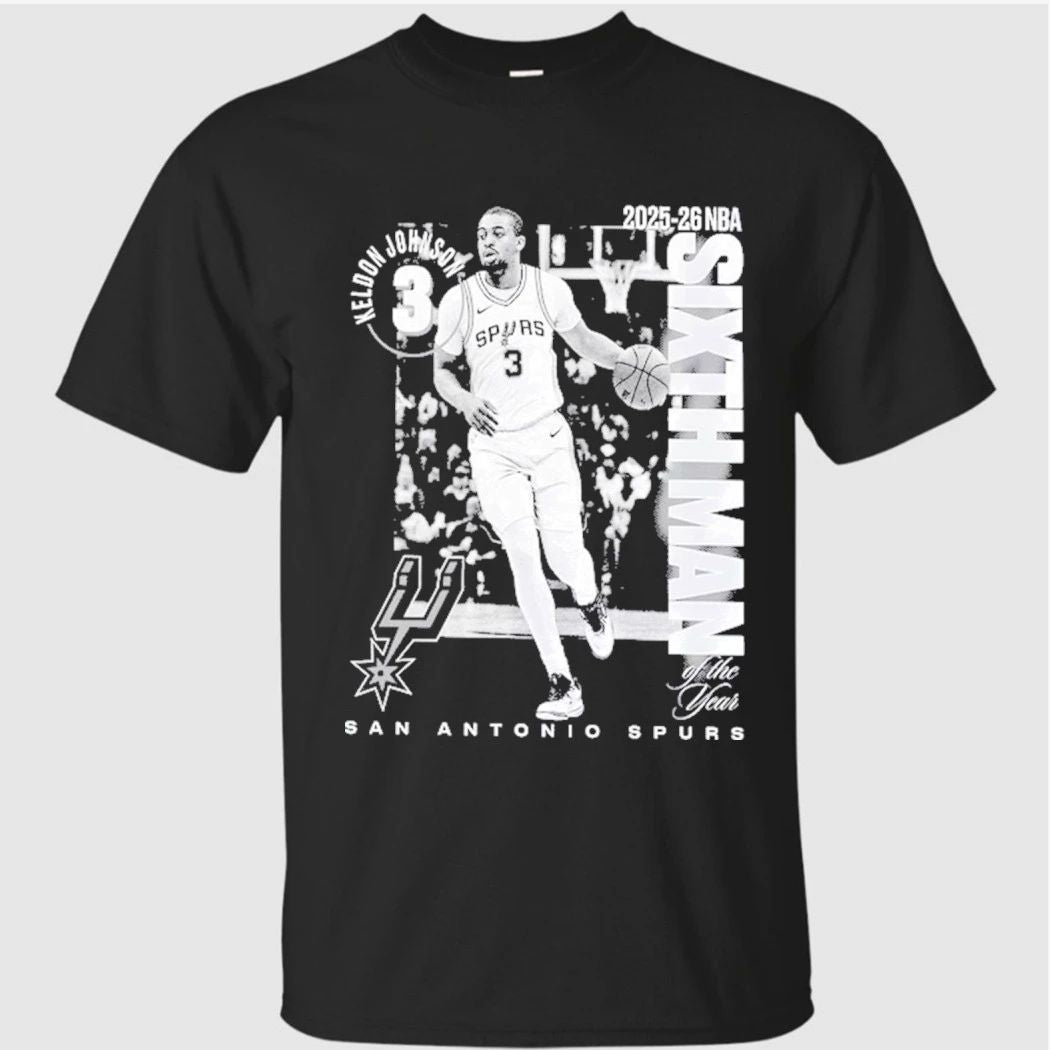 San Antonio Spurs Keldon Johnson Black 2025-26 NBA Sixth Man Legacy T-Shirt