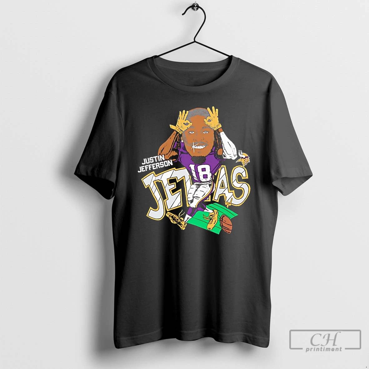 Classic Justin Jefferson Caricature Run Minnesota Vikings T Shirts