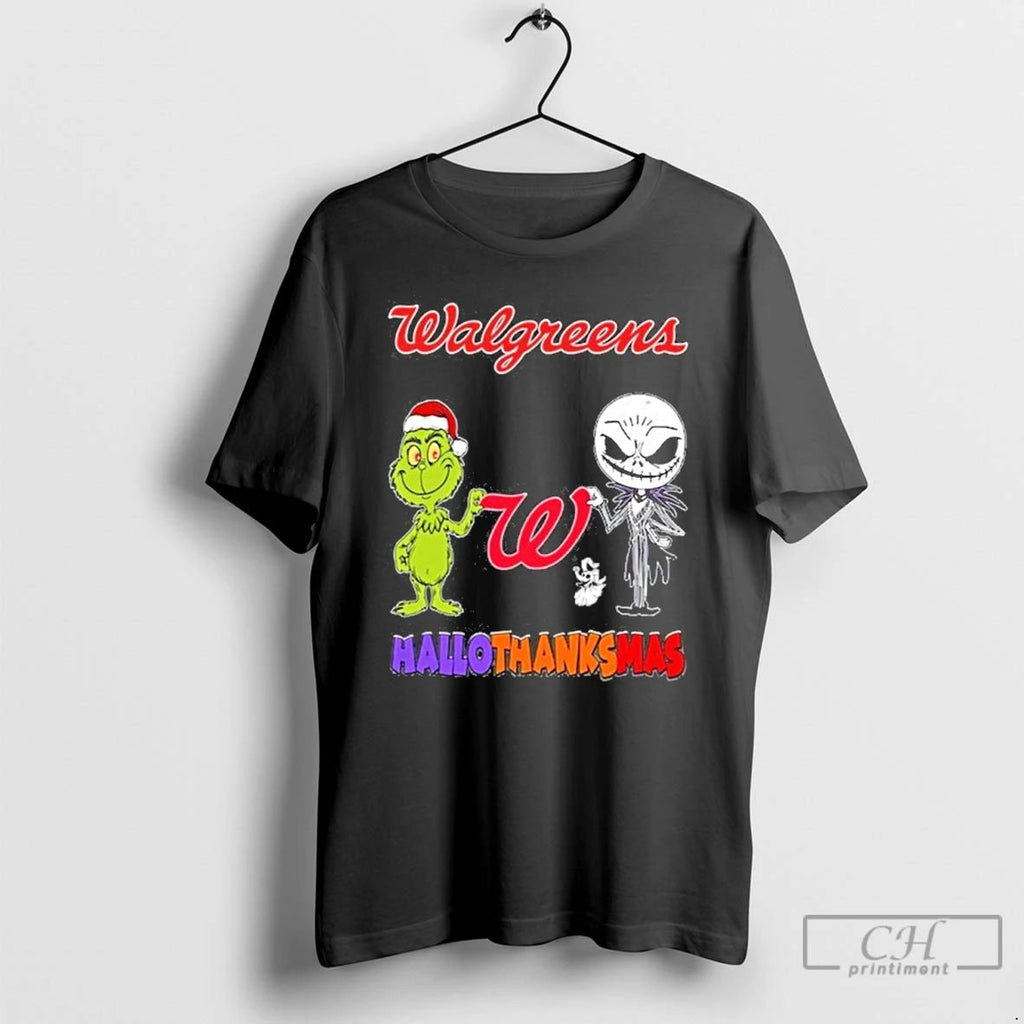 Classic Walgreens Santa Grinch X Jack Friends Fist Bump Hallothanksmas T Shirts