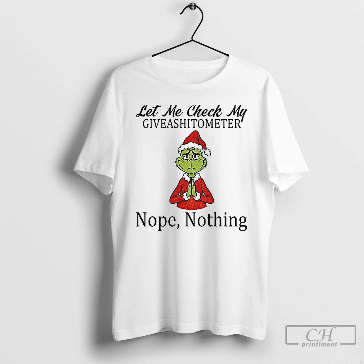 Classic Grinch Santa Hat Let Me Check My Giveashitometer Nope Nothing Christmas T Shirts