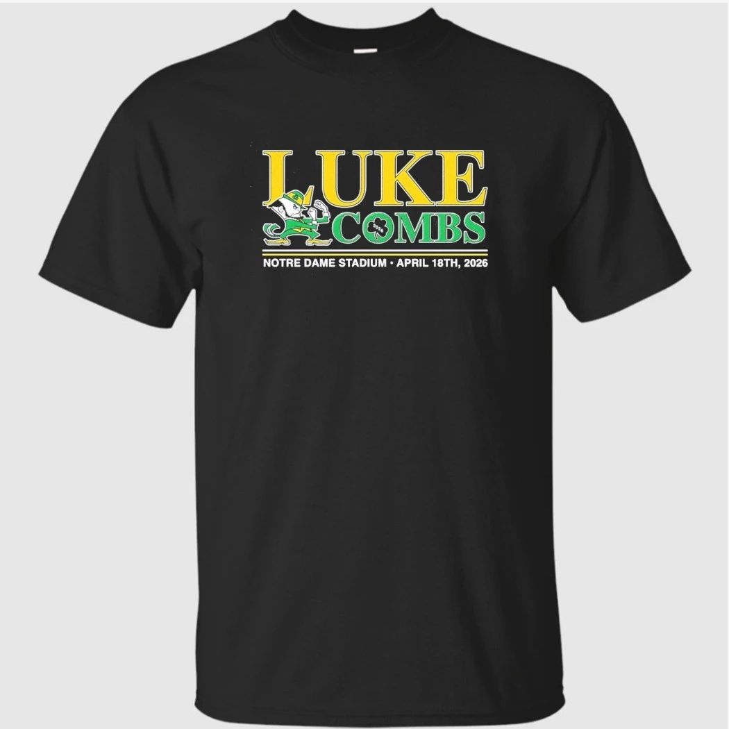 Luke Combs South Bend Indiana 2026 Tour Merch At Notre Dame Stadium April 18 2026 Notre Dame Fighting Irish Logo Shirt