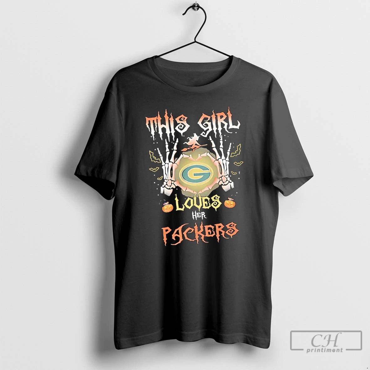 Classic This Girl Loves Her Green Bay Packers Skeleton Hands T Shirts
