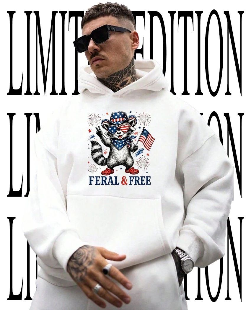 Raccoon American Cowboy Independence Day Fourth of July Feral and Free shirt