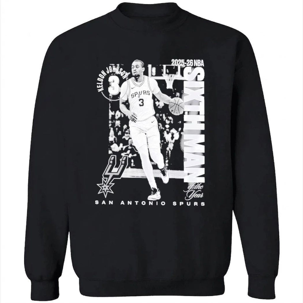 San Antonio Spurs Keldon Johnson Black 2025-26 NBA Sixth Man Legacy T-Shirt