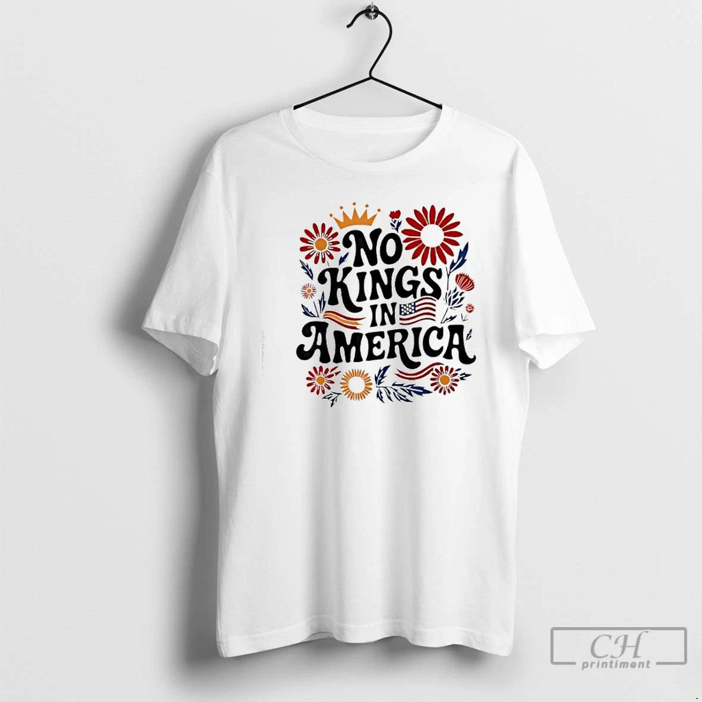 Classic No King In America Floral 4th July No Kings T Shirts